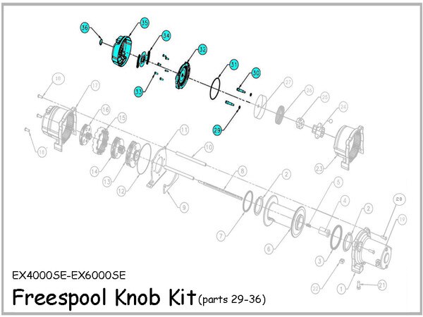 EX Wide Spool Winch Freespool Knob Kit (Parts 29, 30, 31, 32, 33, 34 ...